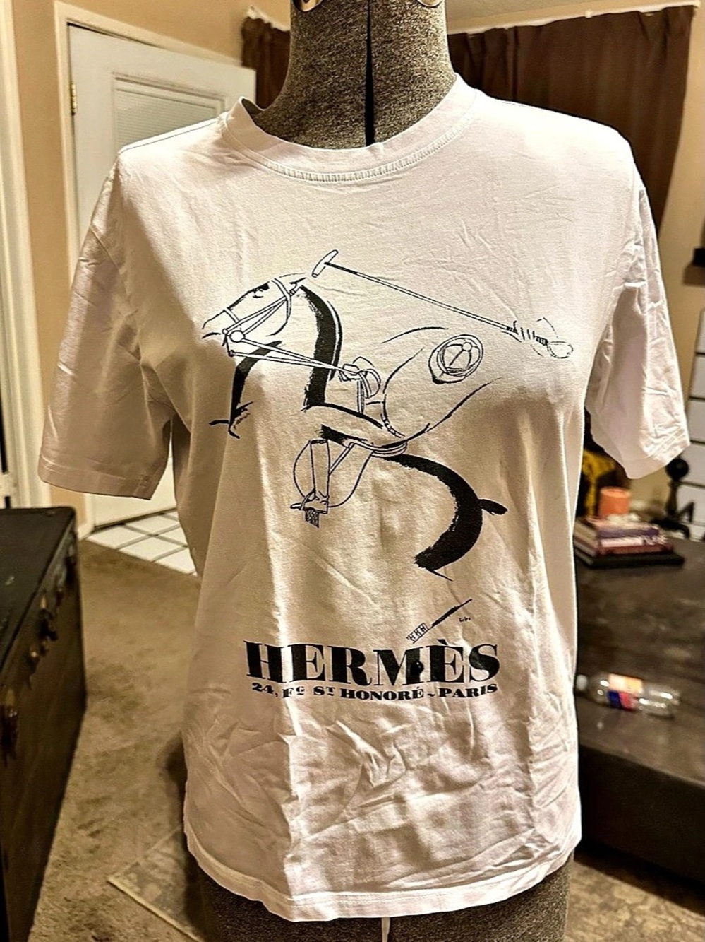White Hermès Graphic Short Sleeve Tee